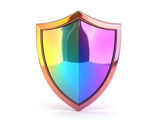 Colorful, glossy shield with metallic trim, isolated on white background