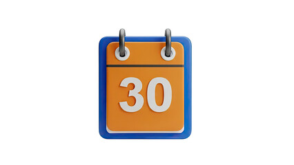 3D Calendar Icon with Number 30