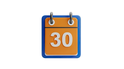 3D Calendar Icon with Number 30