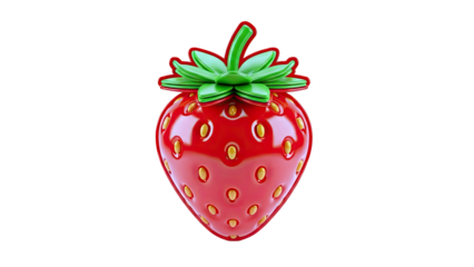 3D Render of a Stylized Red Strawberry with Green Leaves