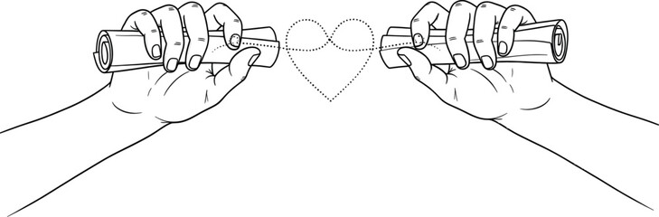 Two hands holding dumbbells forming a heart shape with their hands