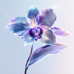 Fantasy inspired orchid with glowing neon petals and shimmering details creates magical and ethereal floral scene with vibrant purple and blue hues