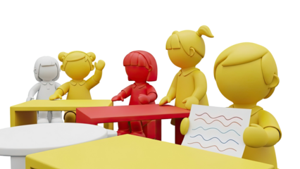 Children's Classroom Scene with Colorful Figures and Drawings