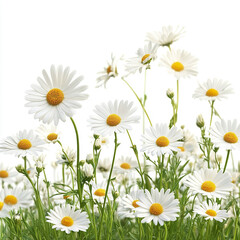 Field of white daisies with yellow centers swaying gently in breeze, creating bright and cheerful natural scene full of fresh green stems and delicate petals