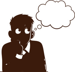 A black silhouette of a man with a thought bubble above his head