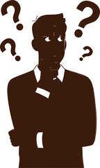 Silhouette of a man with question marks thinking