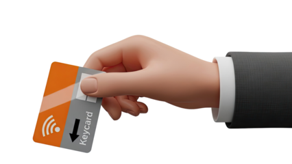 Hand holding a keycard with Wi-Fi symbol