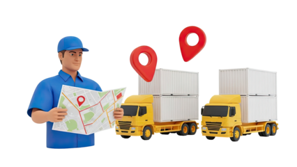 Delivery Driver with Map and Trucks