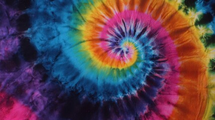 Vibrant and colorful spiral tie-dye pattern showcasing a blend of bright hues and abstract design
