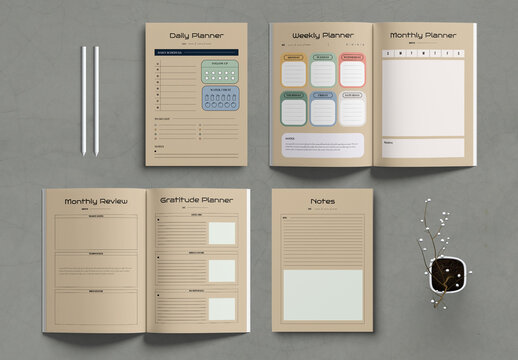 Minimal Daily Weekly Monthly Planner Book Layout