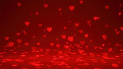 Red Hearts Falling Background, Romantic Love, Valentine's Day, Abstract Motion