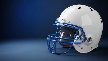Fototapeta premium American Football Helmet Isolated on Blue Background, Sports Equipment, Protection