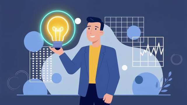 A man holding a glowing lightbulb, representing a new idea or innovation in a business context.