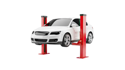 White Car on Red Car Lift