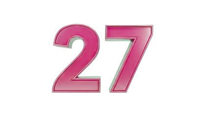 3D Number 27 Pink and Green Glossy on transparent background