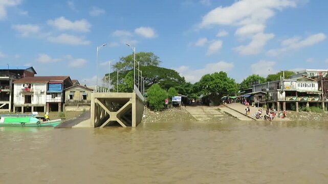 Traditional Burmese Boats on a Tributary of the Yangon and Bago Rivers in Myanmar