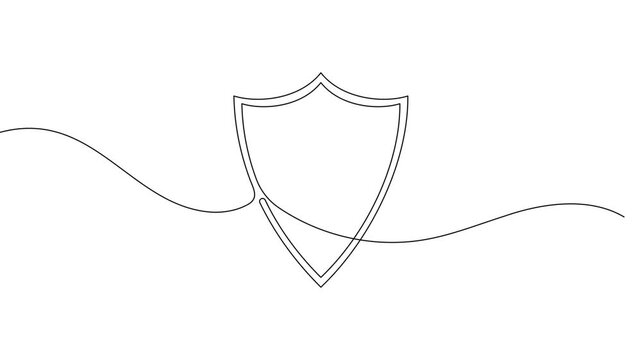 Shield security icon continuous one line drawing single art on white background minimalist defense symbol 4k animation video
