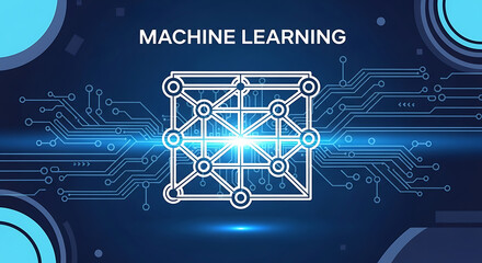 Machine learning concept with circuit board and cube network on blue gradient background design illustration ai generated