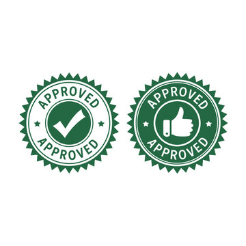 Green approved stamps with checkmark and thumbs up icons
