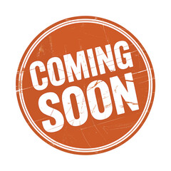 Coming soon announcement sign or sticker on white background
