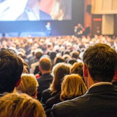 Large crowd attending a conference, focusing on backs of heads