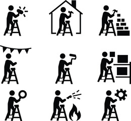 Fototapeta premium Cleaning inspection icon set showing hygiene control and sanitation checking. fire artwork design, Ideal for cleaning services, quality audits, facility management, safety reports, and healthcare use.
