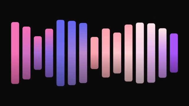 Abstract audio equalizer bars with gradient colors on a black background representing sound waves and music