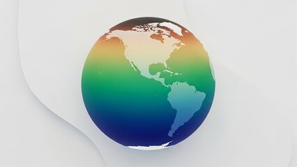 Colorful abstract globe displaying North and South America against a minimalist white background