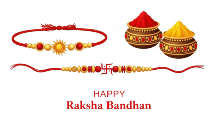 Raksha bandhan celebration with rakhi bracelets and diyas isolated on transparent background
