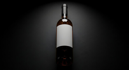 Wine bottle with a blank label standing upright against a dark background in a spotlight glow ai generated