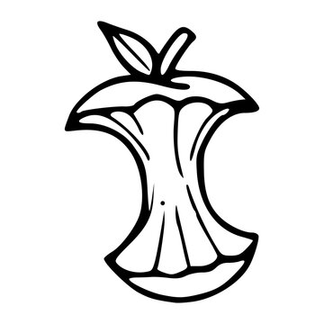 bitten apple core vector illustration in hand-drawn line art style