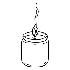 burning candle in a jar outline sketch