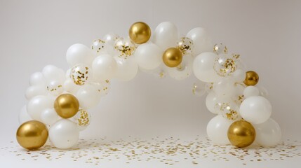 Elegant golden and white balloon arch decoration