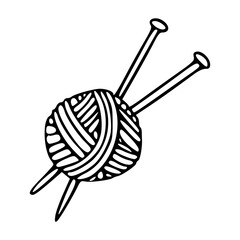 yarn ball and knitting needles craft hobby outline