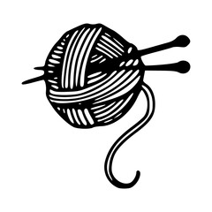 yarn ball and knitting needles craft hobby outline