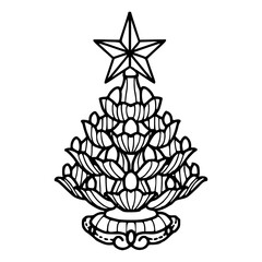 ornate floral Christmas tree with star topper outline