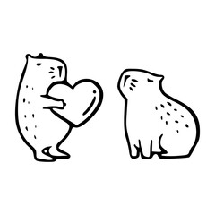 cute capybara giving heart doodle