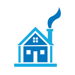 Blue House Icon with Chimney Smoke - Modern Home and Real Estate Concept Vector