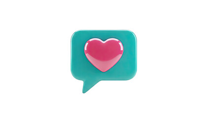 3D Speech Bubble with Pink Heart Icon