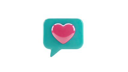 3D Speech Bubble with Pink Heart Icon