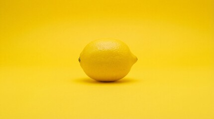 Single Fresh Yellow Lemon Centered on a Bright Solid Yellow Background Minimalist Still Life
