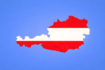 Fototapeta premium Austria map silhouette filled with national flag in modern 3D style on blue background