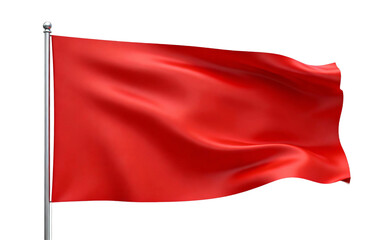 Waving Red Flag on Metal Flagpole