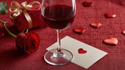 Romantic evening set with wine and rose