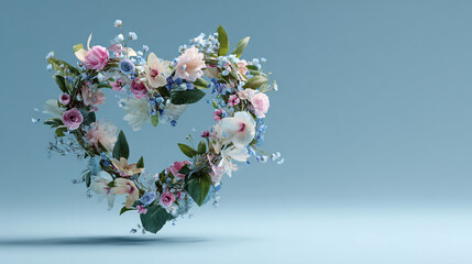 A floral heart-shaped wreath of diverse flowers, perfect for expressing affection and appreciation