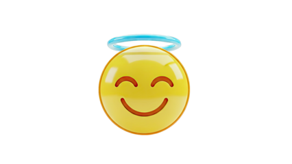Smiling Emoji with Halo on White Background