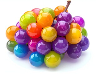 Vibrant cluster of glossy orbs mimicking grapes on a white background