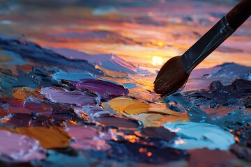 Brush dipping into colorful palette