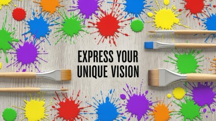Vibrant paint splatters and brushes encouraging artistic expression and unique vision