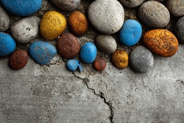 Colorful rocks on concrete surface